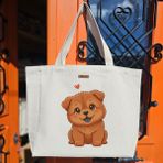 Bumudur Aksesuar Sevimli Kahverengi Yavru Köpek Cute Brown Puppy Baskılıı Naturel Kanvas Bez Çanta Sap Beyaz Cırt Cırtlı Suluk Tutuculu - Büyük - Büyük Baskı - 130-Krem Rengi