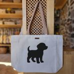 Bumudur Aksesuar Sevimli Köpek Silueti Cute Dog Silhouette Baskılı Naturel Kanvas Bez Çanta Açık Kahve Sap Beyaz Cırt Cırtlı Suluk Tutuculu - Büyük - Büyük Baskı - 130-Krem Rengi