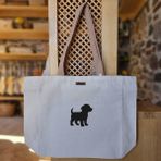 Bumudur Aksesuar Sevimli Köpek Silueti Cute Dog Silhouette Baskılı Naturel Kanvas Bez Çanta Açık Kahve Sap Beyaz Cırt Cırtlı Suluk Tutuculu - Küçük - Küçük Baskı - 130-Krem Rengi
