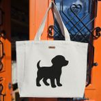 Bumudur Aksesuar Sevimli Köpek Silueti Cute Dog Silhouette Baskılıı Naturel Kanvas Bez Çanta Sap Beyaz Cırt Cırtlı Suluk Tutuculu - Büyük - Büyük Baskı - 130-Krem Rengi