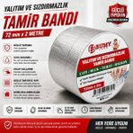 BUMY Çatı İzolasyon (72 mm X 2 MT) Su Sızdırmazlık Geçirmez Yalıtım Çamur Butil Sakız Tamir Bant Bandı