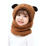 Bundeba Panda Çocuk Kapşonlu Peluş Bere Atkı Welsoft Boyunluk Rüzgar Geçirmez Kulaklı Şapka