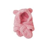 Bundera Avis Çocuk Kapşonlu Peluş Bere Atkı Welsoft Boyunluk Rüzgar Geçirmez Kulaklı Şapka (2-3 Yaş, Pembe)