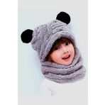 Bundera Panda Çocuk Gri Peluş Bere Welsoft Kapüşonlu Şapka Atkı PNDBR01