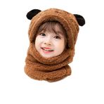 Bundera Panda Çocuk Kapşonlu Peluş Bere Atkı Welsoft Boyunluk Rüzgar Geçirmez Kulaklı Şapka (0-1 Yaş, Kahverengi)