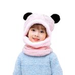 Bundera Panda Çocuk Kapşonlu Peluş Bere Atkı Welsoft Boyunluk Rüzgar Geçirmez Kulaklı Şapka (2-3 Yaş, Pembe)