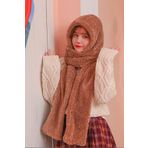 Bundera Scarf Kahve Kapşonlu Kadın Peluş Bere Atkı Kadın Welsoft Polar Boyunluk Şalı Rüzgar Geçirmez Şapka İLKSCARF01