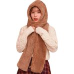 Bundera Scarf Welsoft Kahve Polar Kapüşonlu Kulaklı Peluş Kadın Şapka