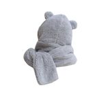 Bundera Welsoft Gri Polar Kapüşonlu Kulaklı Peluş Kadın Şapka