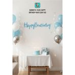 Bunloon Kaligrafi Banner Mavi Happy Birthday 110 cm Parti ve Doğum Günü Yazısı Parti Süsleme