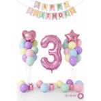 Bunloon Makaron 3 Yaş Doğum Günü Balon Seti Happy Birthday Parti Süsleri