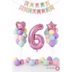 Bunloon Makaron 6 Yaş Doğum Günü Balon Seti Happy Birthday Parti Süsleri