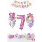 Bunloon Makaron 7 Yaş Doğum Günü Balon Seti Happy Birthday Parti Süsleri