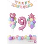 Bunloon Makaron 9 Yaş Doğum Günü Balon Seti Happy Birthday Parti Süsleri