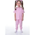 Bunny Hopp %100 Pamuk Penye Kumaş Düğmeli Sade Terletmeyen Kız Çocuk Yazlık Pijama Takımı - Pembe - 3 - 4 Yaş