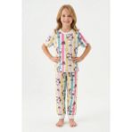 Bunny Hopp %100 Pamuk Yazlık Kısa Kollu Unicorn ve Kedi Desenli Kız Çocuk Pijama Takımı - Çok Renkli - 6 - 7 Yaş