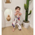 Bunny Hopp Erkek Çocuk %100 Pamuk Süprem Penye Uzun Kollu Desenli Pijama Takımı - Beyaz - 7 - 8 Yaş