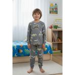 Bunny Hopp Erkek Çocuk Dinozor Pijama Takımı %100 Pamuk Süprem Penye Uzun Kollu - Gri - 3 - 4 Yaş