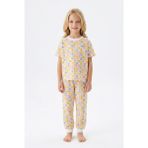 Bunny Hopp Kısa Kollu Renkli Kareli Çiçek Desenli Kız Çocuk Pijama Takımı - %100 Pamuklu Uyku Seti - Çok Renkli - 10 - 11 Yaş