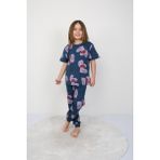 Bunny Hopp Kız Çocuk %100 Pamuk Yazlık Kısa Kollu Pijama Takımı - Kalp Desenli - Lacivert - 3 - 4 Yaş