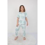 Bunny Hopp Kız Çocuk Pamuk Yazlık Kısa Kollu Pijama Takımı-Kalp Desenli - Su Yeşili - 4 - 5 Yaş
