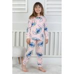 Bunny Hopp Sevimli Karakter Baskılı %100 Pamuklu Kız Çocuk Pijama Takımı - Pembe Penye Mevsimlik Takım - 3 - 4 Yaş