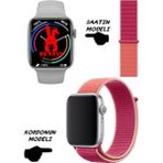 Bunnys Akıllı Saat Apple Iphone Uyumlu Nfc Özellikli Watch 8 Pro Bt Konuşma Özellikli Akıllı Saat Hasır Kordon - 45 mm - Açık Pembe