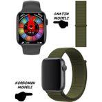 Bunnys Akıllı Saat Apple Iphone Uyumlu Nfc Özellikli Watch 8 Pro Bt Konuşma Özellikli Akıllı Saat Hasır Kordon - 45 mm - Haki