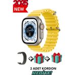 Bunnys Apple iPhone 13 Mini Uyumlu Akıllı Saat Watch Ultra2 49MM Kordon Hediyeli - Son Versiyon - 49 mm - Sarı