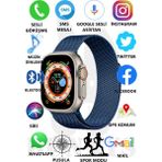 Bunnys Metal Kordonlu Akıllı Saat Watch 8 Ultra Max Sesli Görüşme Ios Android Uyumlu Akıllı Saat Ultra - 49 mm - Lacivert