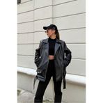 buqre's moda Oversize Kadın Uzun Biker Deri Ceket