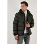 Buratti 5711050 Fermuarlı Cepli Slim Fit Kapüşonlu Haki Erkek Şişme Mont