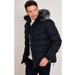 Buratti 5761080 B Lacivert Slim Fit Suni Kürklü Peluş Astarlı Çıkarılabilir Kapüşonlu Şişme Erkek Mont