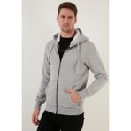 Buratti 5905340 Slim Fit Kapüşonlu Fermuarlı İçi Tüylü Yumuşak Şardonlu Kışlık Gri Melanj Erkek Sweatshirt
