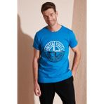 Buratti Baskılı Bisiklet Yaka Pamuk Slim Fit T Shirt Erkek T Shirt 541PUSULA - Mavi
