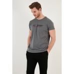 Buratti Basklı Bisiklet Yaka % 100 Pamuklu Slim Fit T Shirt Erkek T Shirt 541GET - Antrasit