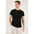 Buratti Basklı Bisiklet Yaka % 100 Pamuklu Slim Fit T Shirt Erkek T Shirt 541GET - Siyah