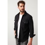Buratti CF21W112925 Siyah Çift Cepli Fermuarlı Slim Fit Kışlık Erkek Gömlek