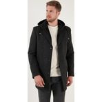 Buratti Çıkarılabilir Kapüşonlu Kırçıllı Slim Fit Kaşe Erkek Kaban 5841013 Antrasit Noktalı