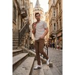 Buratti Çizgili Kısa Kollu Düğmeli Polo T Shirt Erkek Polo T Shirt 5904026 - Kahve