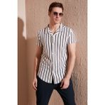 Buratti Çizgili Pamuk Karışımlı Kısa Kollu Apaş Yaka Regular Fit Gömlek Erkek Gömlek CF24S117664 - XL - Beyaz