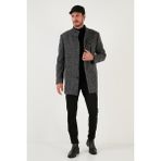 Buratti Düğmeli Dik Yaka Kırçıllı Slim Fit Kaşe Kaban Erkek Kaban 5841016 - Siyah