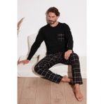 Buratti Ekoseli Cepli Beli Lastikli % 100 Pamuk Regular Fit Pijama Takımı Erkek Pijama Takımı 6572001 - Siyah