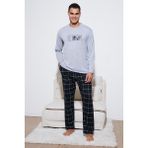 Buratti Ekoseli Pamuklu Regular Fit Yükske Bel Bisiklet Yaka Pijama Takımı Erkek Pijama Takımı 6574000 - Gri