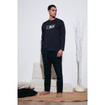 Buratti Ekoseli Pamuklu Regular Fit Yükske Bel Bisiklet Yaka Pijama Takımı Erkek Pijama Takımı 6574000 - Lacivert