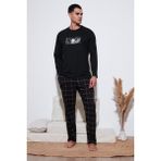 Buratti Ekoseli Pamuklu Regular Fit Yükske Bel Bisiklet Yaka Pijama Takımı Erkek Pijama Takımı 6574000 - Siyah