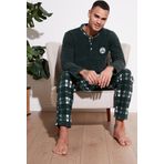 Buratti Ekoseli Regular Fit Düğmeli Bisiklet Yaka Kışlık Polar Erkek Pijama Takımı 60961002 YEŞİL