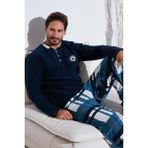 Buratti Ekoseli Regular Fit Düğmeli Bisiklet Yaka Kışlık Polar Erkek Pijama Takımı 60961008 LACİVERT
