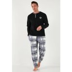 Buratti Ekoseli Regular Fit Düğmeli Bisiklet Yaka Kışlık Polar Erkek Pijama Takımı 60961008
