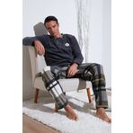 Buratti Ekoseli Regular Fit Düğmeli Bisiklet Yaka Kışlık Polar Pijama Takımı Erkek Pijama Takımı 609